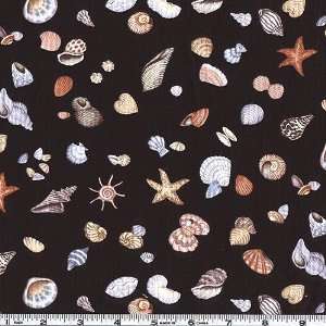  45 Wide Mermaids Small Shells Black Fabric By The Yard 