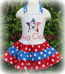 Custom Hello Kitty 4th of July Red White Blue Dress  