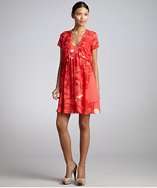 Celine red bird print silk bolero and babydoll dress style# 318953501
