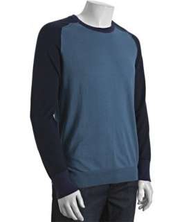 Paul Smith PS teal cotton silk colorblock raglan sweater