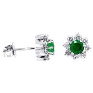  0.59ct Genuine Emerald Stud Earrings with Diamond in 14Kt 