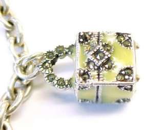  Link Bracelet with 6 Marcasite Accented Enameled Charms ~ bracelet 