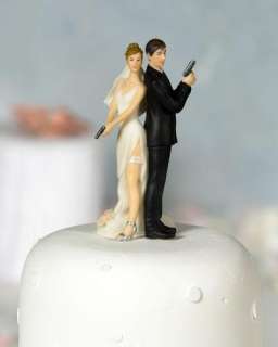 Sexy Spy Gun Bride Groom Funny Cute Wedding Cake Topper  
