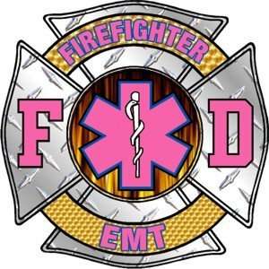  Decal/Sticker   4x4 Pink Diamond Plate Style Firefighter/EMT 