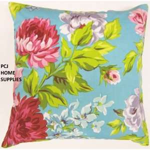 STUNNING BRIGHT BLUE GREEN RED FLORAL 100% COTTON 18 SHABBY CUSHION 
