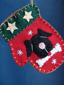   Handmade Holiday Beaded Black Dog Bone Star Red Stocking Ornament