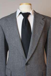Vtg Tom James Black Tweed Wool Blazer/Jacket 42 R  