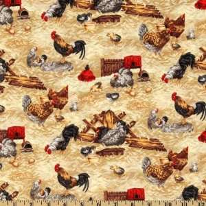  44 Wide Farm Living Chickens Gold/Grey Fabric By The 