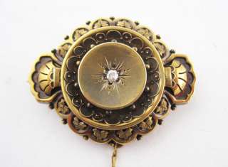 Antique Diamond 14k Gold Locket Brooch Victorian Renaissance Revival 