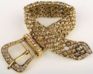 Gold swarovski crystal stretch belt chain bracelet 2  