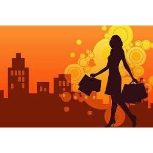  Woman Shopping in City   Peel and Stick Wall Decal by 