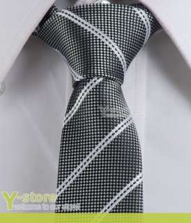Y165 Dark Gray White Stripes Skinny Woven Silk 2 Tie  