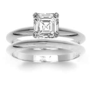  1.00 Total Carat Asscher Cut Diamond Solitaire Bridal Set 
