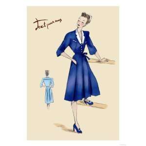  Blue Daytime Dress with Collar and Belt Giclee Poster 