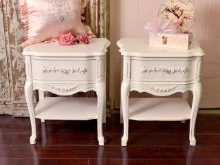   Cottage Chic Pair of White 1 Drawer Open Nightstands Rose French Style