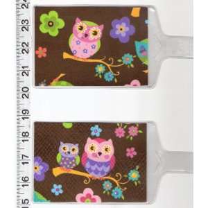   Tags Made with Bright Owl Owls on Brown Fabric 