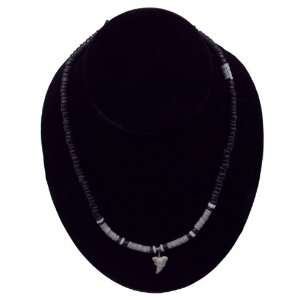 Shark Tooth Necklace with Black Coconut and Gray Shell Beads (18 