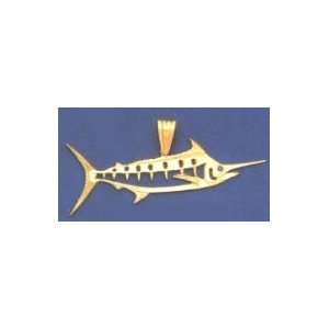 Peter Costello 14K Gold 60MM Blue Marlin Silhouette Nautical Pendant 