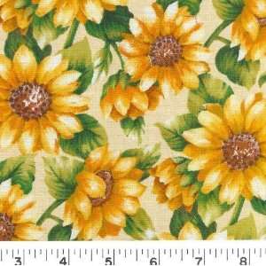  45 Wide SUNFLOWER BOUQUETS   NATURAL Fabric By The Yard 