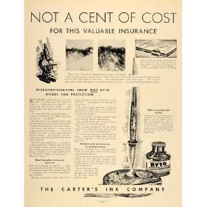  1931 Ad Carters Ryto Permanent Ink Pens Writing Tests 