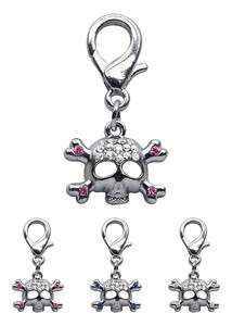 Skull with Crystals Lobster Clasp Charm or Zipper Pull  