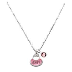 Sided Pink Baby Bib Charm Necklace with Light Pink Swarovski Crystal 