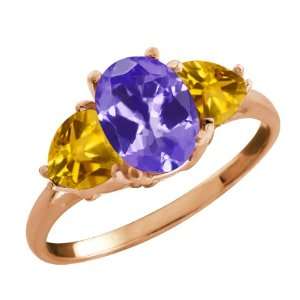   Ct Oval Blue Tanzanite and Yellow Citrine 10k Rose Gold Ring Jewelry