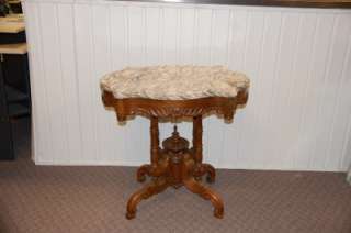 Antique Victorian Walnut Turtle Top Marble Top Parlor Table  