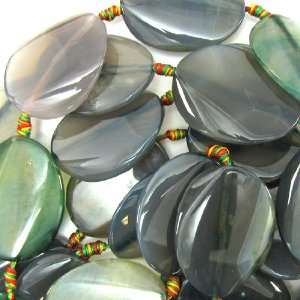   40mm blue green crab agate twist oval beads 15 strand