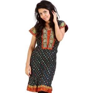 Gray Kurti from Ahmedabad with Applique Work and Mirrors   Pure Cotton 