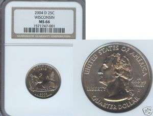2004 D WISCONSIN STATE QUARTER NGC MS 66  