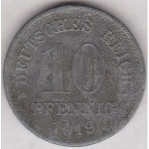  1919 Zinc German 10 PfennigVery Fine+ Everything 