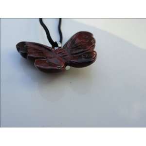  Mahogany Jasper Stone Butterfly Pendant with Cord Necklace 