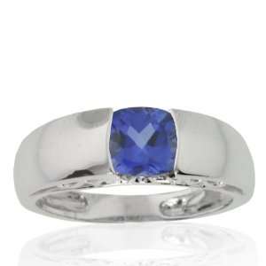 10k White Gold Created Blue Sapphire and Diamond Mom Ring (.01 cttw, I 