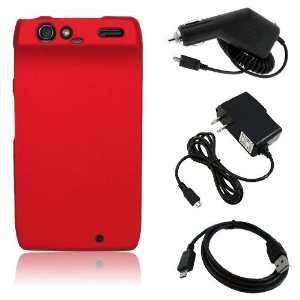  4G XT912   Red Hard Plastic Case Cover + Car Charger + Home/Travel 