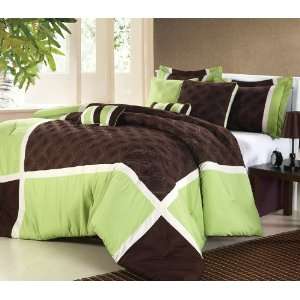   Overfilled 8 Piece Sage / Brown Comforter Set, Queen Size Home