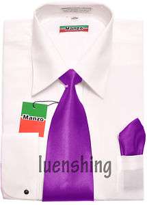 Mens White French Cuff shirt_purple Tie 19 34/35 3XL  