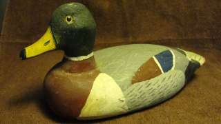 signed handmade wood mallard duck decoy & glass eyes  