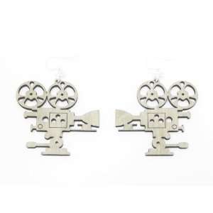  Natural Wood Old Fashioned Movie Camera Wooden Earrings 