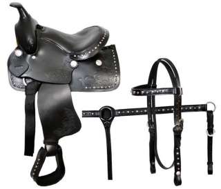  COB PONY HORSE Western Kid studded show leather Saddle 4pc SET  