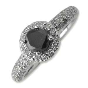   Black Color) Six Prong Engagement Ring in 14K White Gold. size 8.5