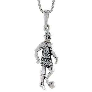 925 Sterling Silver Soccer Player Pendant (w/ 18 Silver Chain), 1 3 