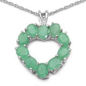    Sterling Silver Oval cut Emerald Open Heart Necklace Jewelry