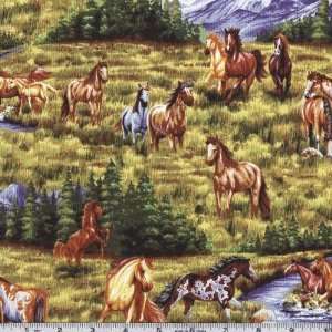 45 Wide Appaloosa Trail Wild Horses Green Fabric By The 