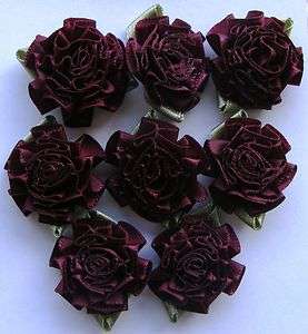 Lot of 8  1 1/2 Deep Burgundy Cabbage Ribbon Roses  