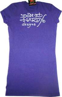 Ed Hardy Womens Purple Love Kills Rhinestones T Shirt  