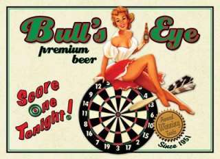 Bulls Eye Beer Tin Sign Darts Bar Pin Up Girl Pub  
