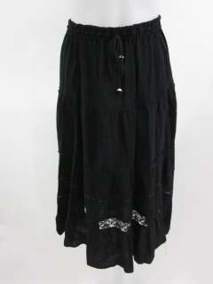 DESIGNER Black Lace Detail Elastic Waistband Skirt Sz S  