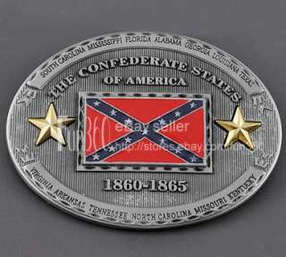 The Confederate States of America Redneck DIXIE Flag Buckle Leather 