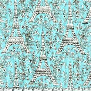  45 Wide Michael Miller Eiffel Tower Toile Spa Turquoise 